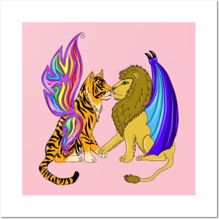 lion and Tiger with wings Posters and Art